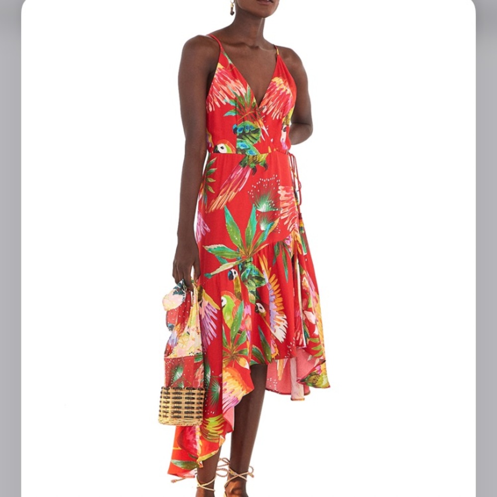 NEW Farm Rio Red Macaw Wrap Dress, Small